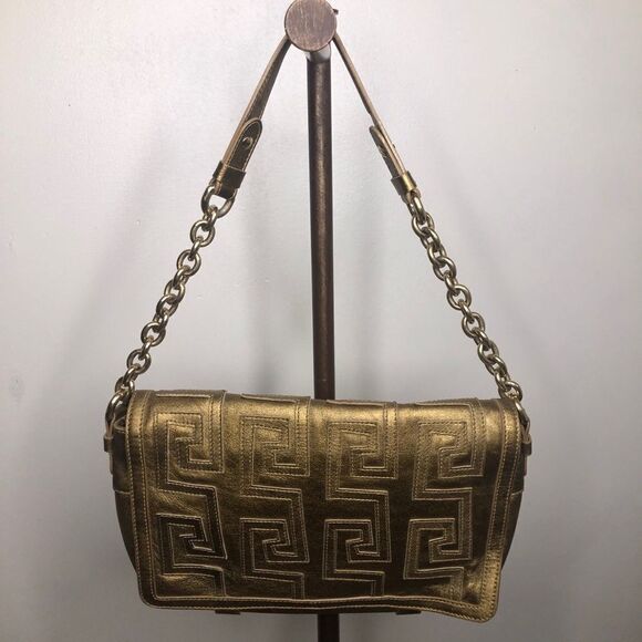 Versace Greca Quilted Gold Flap Chain Bag Rare Embroider Purse Evening - Picture 3 of 10